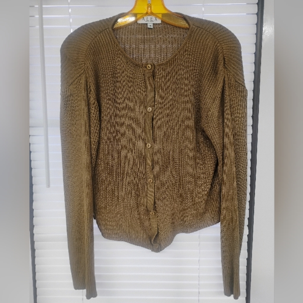 ALEX NEW YORK Vintage Brown Ribbed Knit Button Cardigan Sweater Medium Y2k 90s